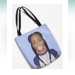 Tote Bag with Girl Blowing a Bubble Graphic